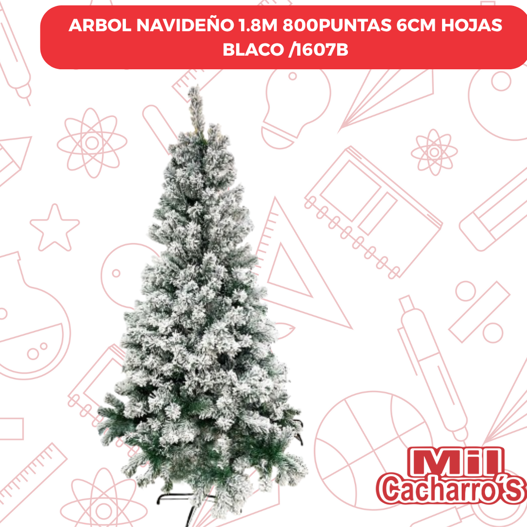 Arbol Navideño 1.8M 800 Puntas 6CM Hojas Blanco/1607B