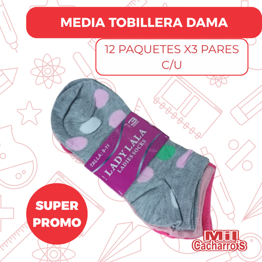Media Tobillera Dama Paquete X3 Pares X12 Paquetes