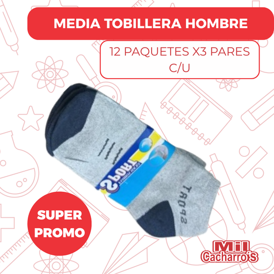 Media Tobillera Caballero Paquete 3 Pares X12 Paquetes