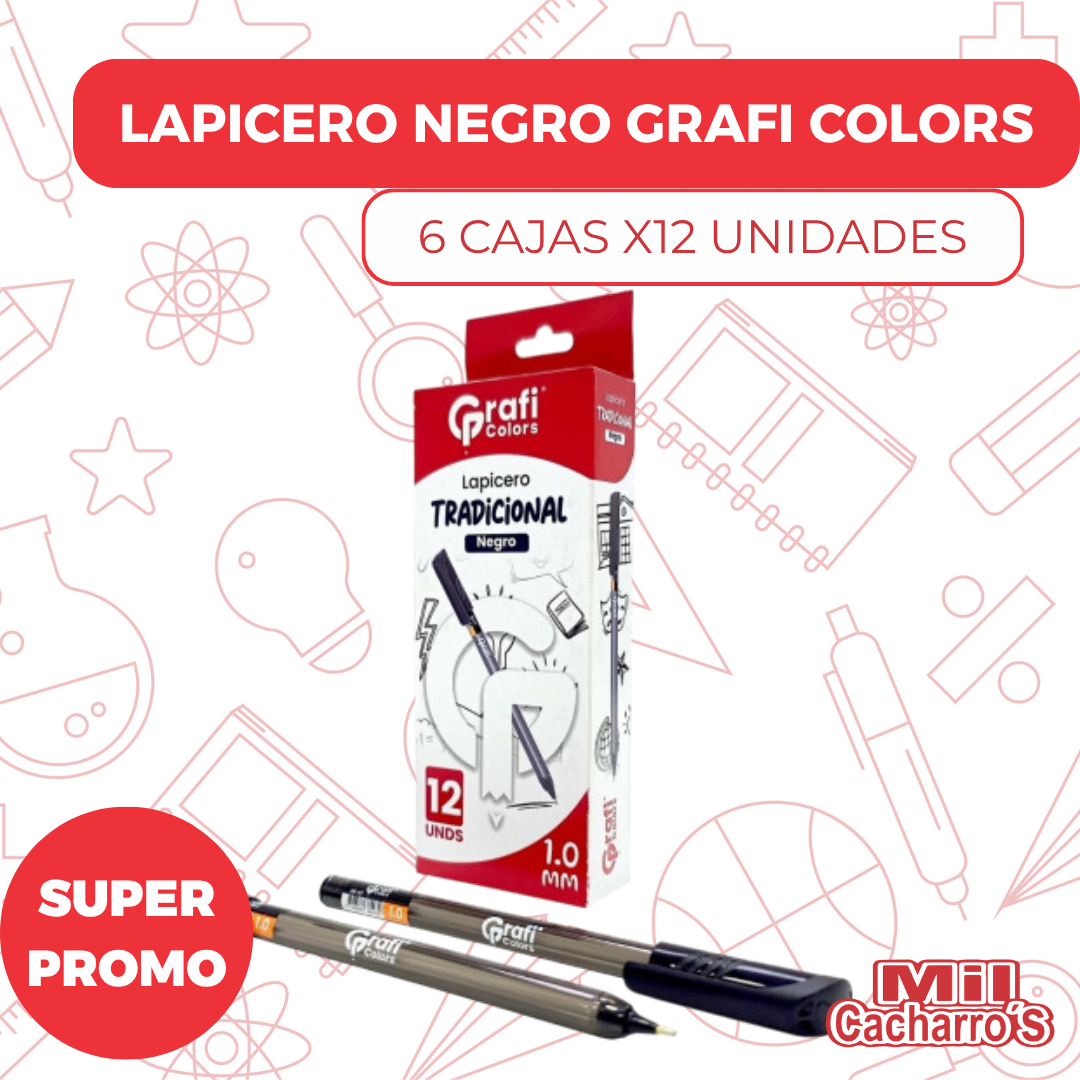 Lapicero Grafi Colors Negro 1,0m X12 Unidades GR107 X6 Cajas