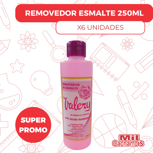 Removedor De Esmalte Valery 250ML X6 Unidades