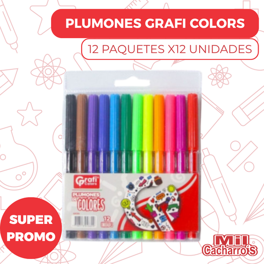 Set Plumones De Colores Grafi Colors GR206  X12 Unidades X12 Paquetes