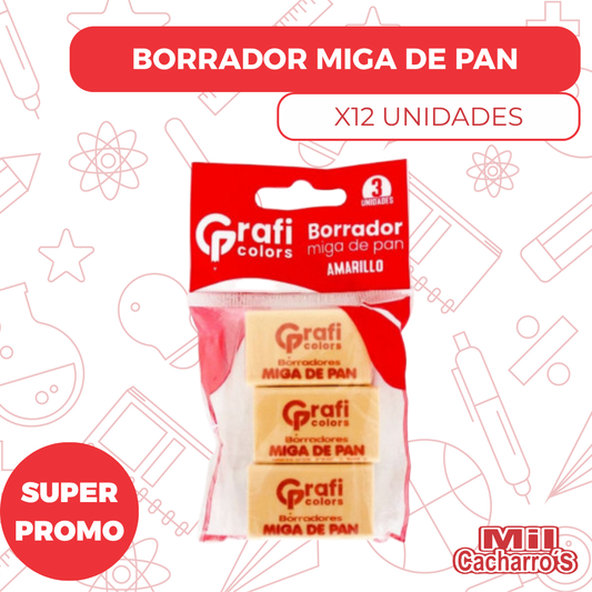 Borrador Miga De Pan Blanco Set X3 Grafi Colors GR189 X12 Unidades