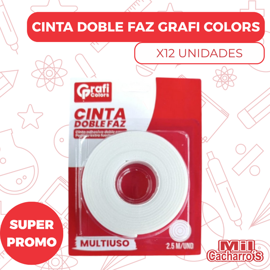 Cinta DobleFaz Grafi Colors 2.5 M 2CM Ancho GR185 X12 Unidades