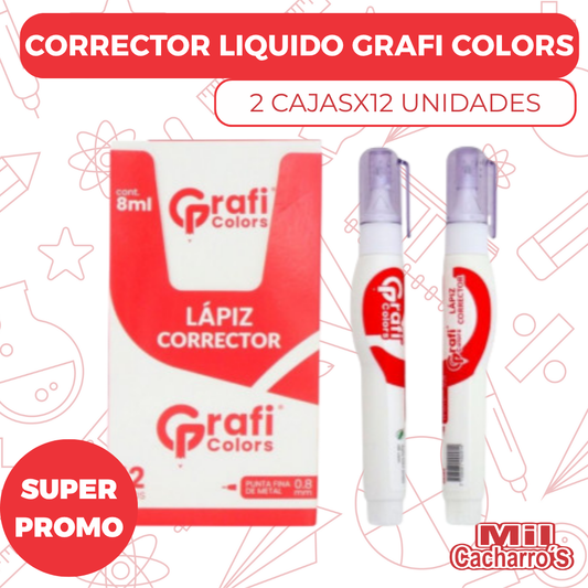 Caja Corrector Liquido Grafi Colors GR194 12 Unidades X2 Cajas